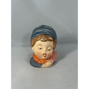 Vintage lady head planter vase women girl hat red lips boy